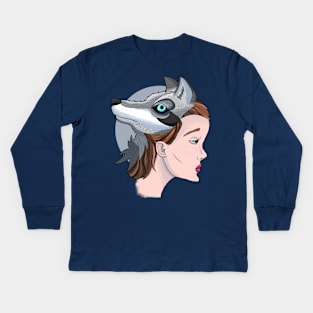 Wolf Head Girl Kids Long Sleeve T-Shirt